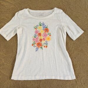 Talbots White Tee with Multicolor Floral Bouquet
